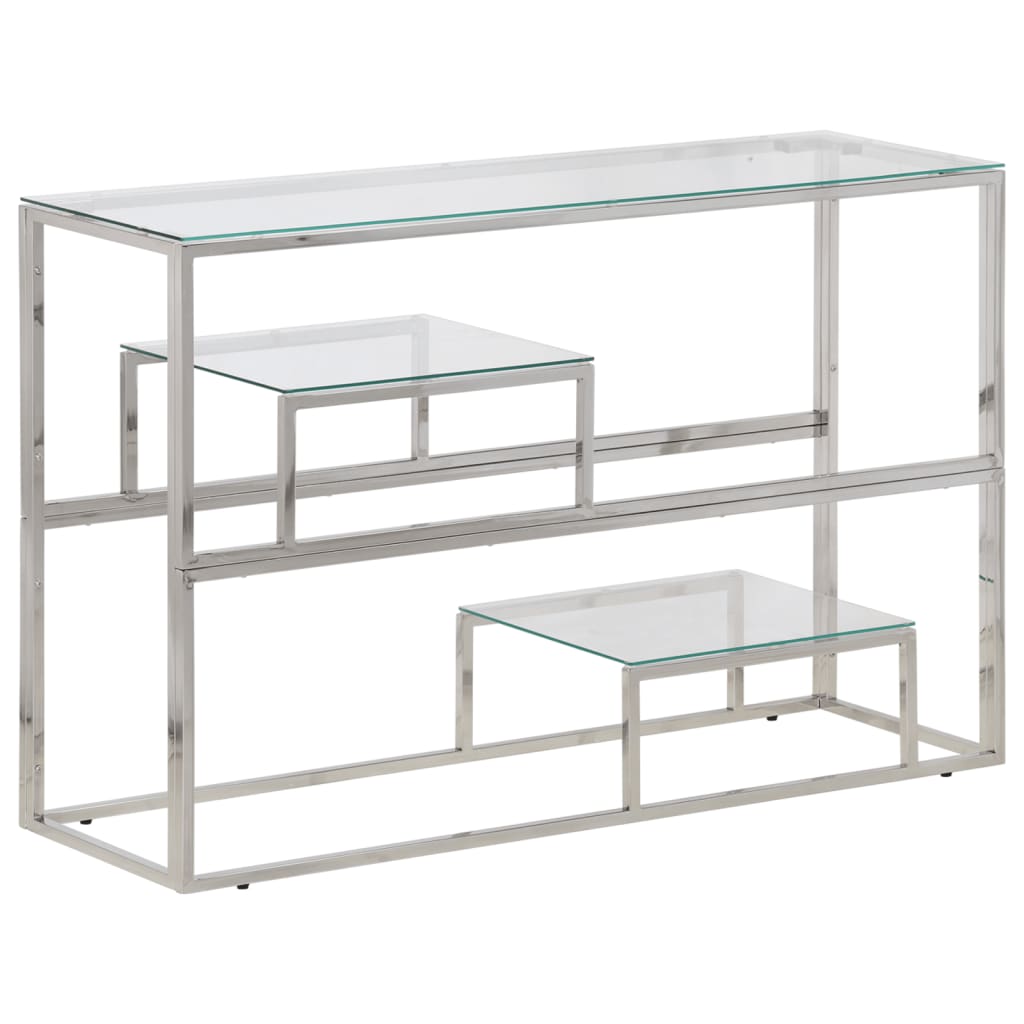 Table console argenté acier inoxydable et verre trempé - XIOS