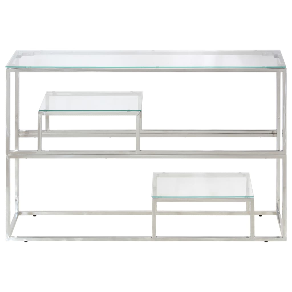 Table console argenté acier inoxydable et verre trempé - XIOS