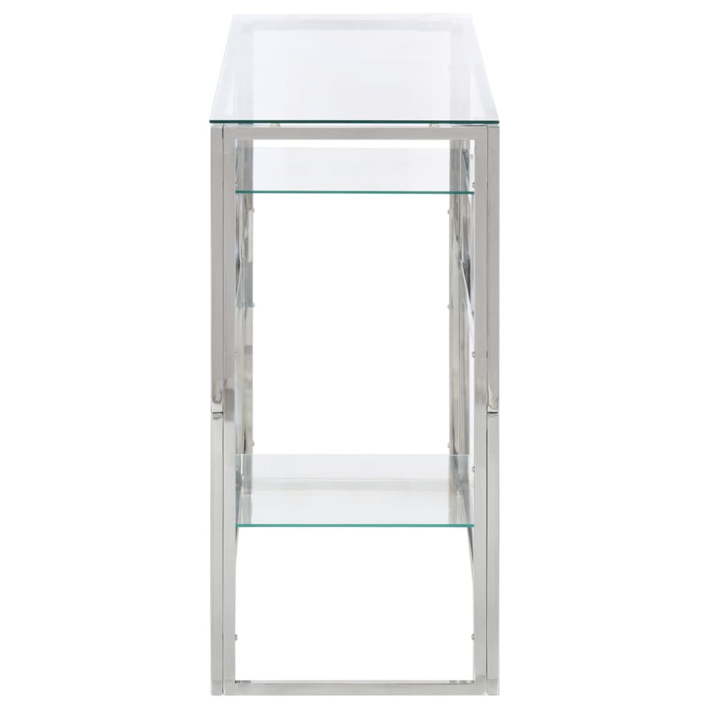Table console argenté acier inoxydable et verre trempé - XIOS
