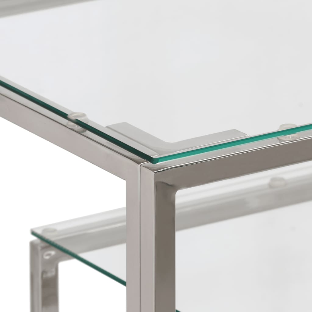 Table console argenté acier inoxydable et verre trempé - XIOS