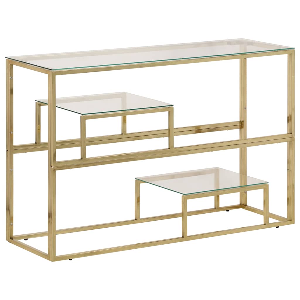 Table console doré acier inoxydable et verre trempé