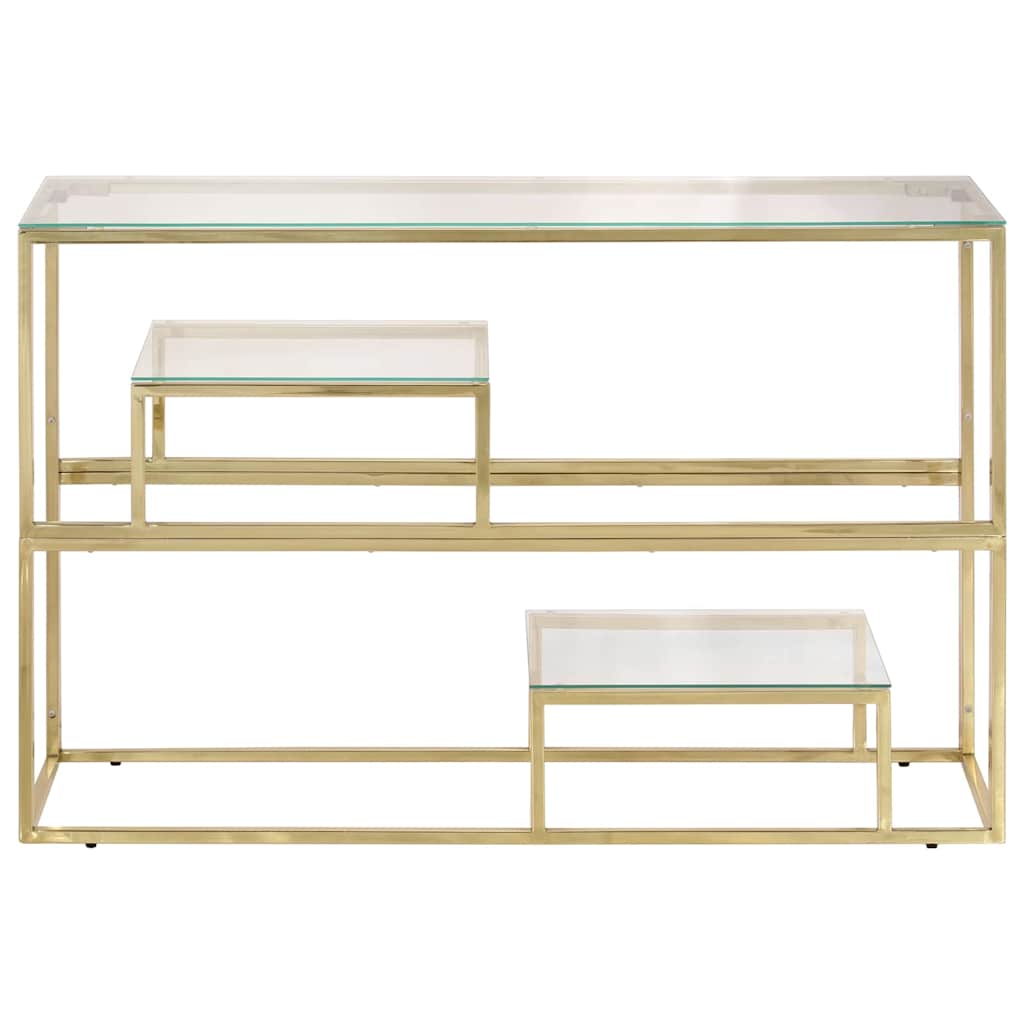 Table console doré acier inoxydable et verre trempé
