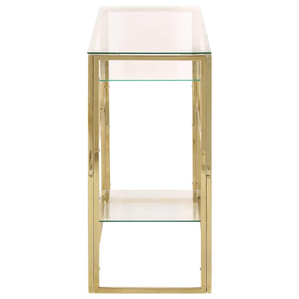 Table console doré acier inoxydable et verre trempé
