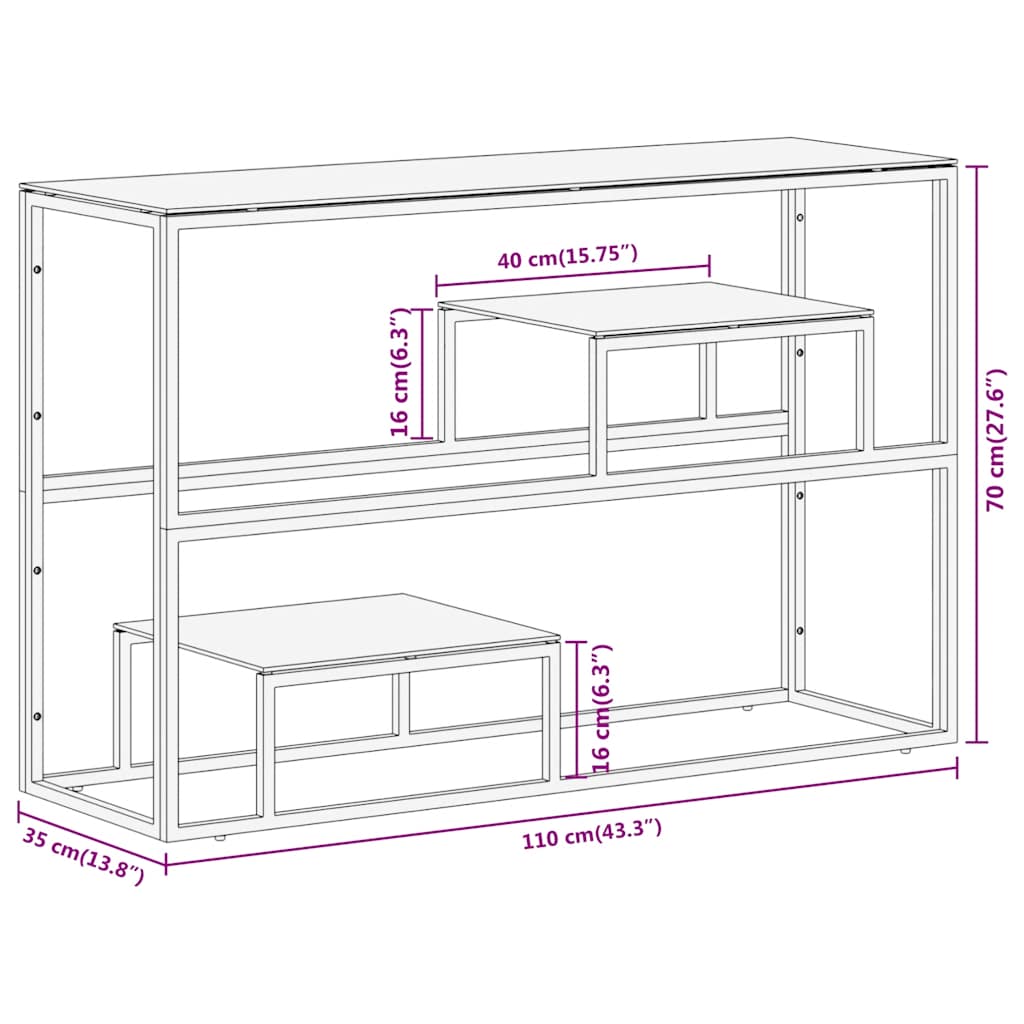 Table console doré acier inoxydable et verre trempé