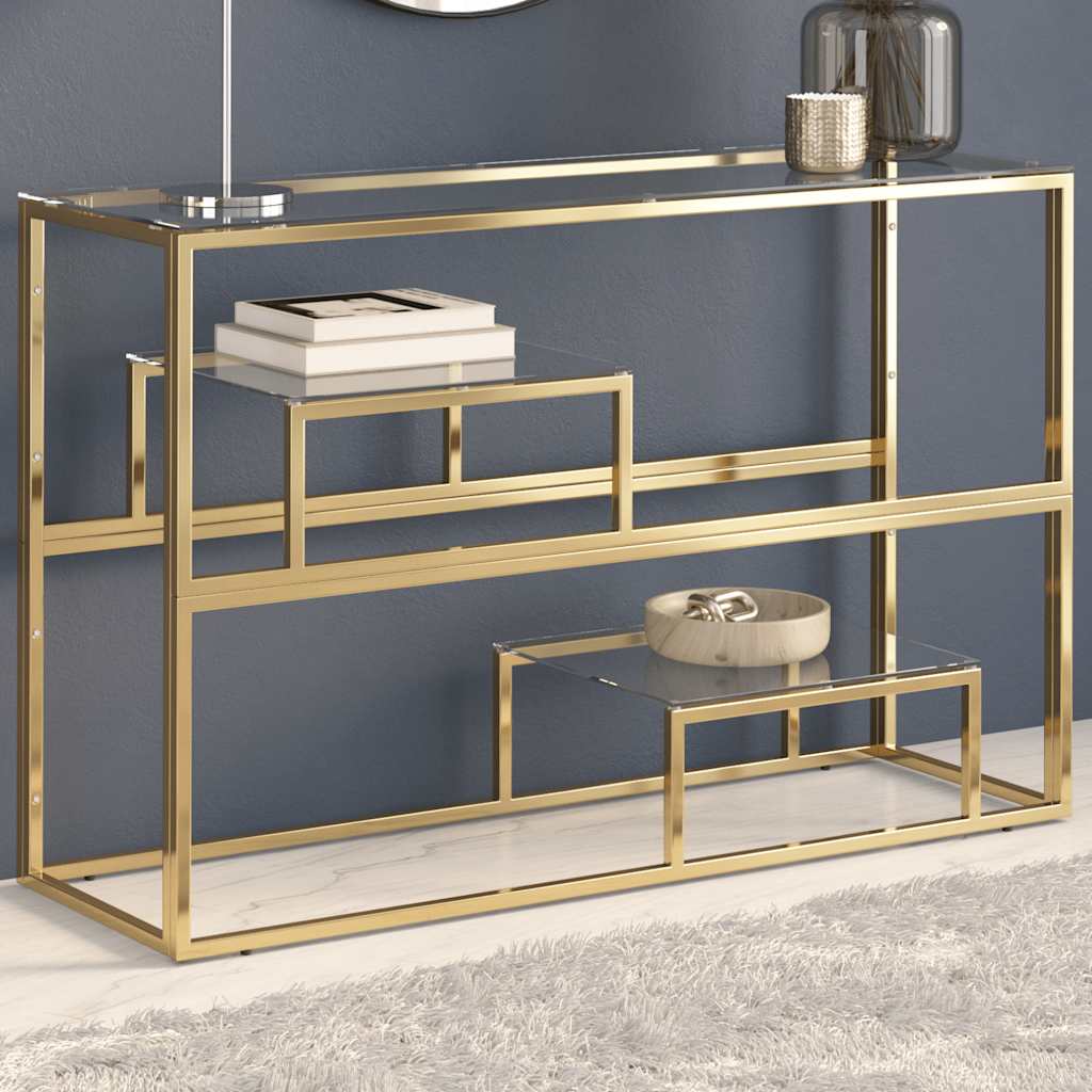 Table console doré acier inoxydable et verre trempé - XIOS