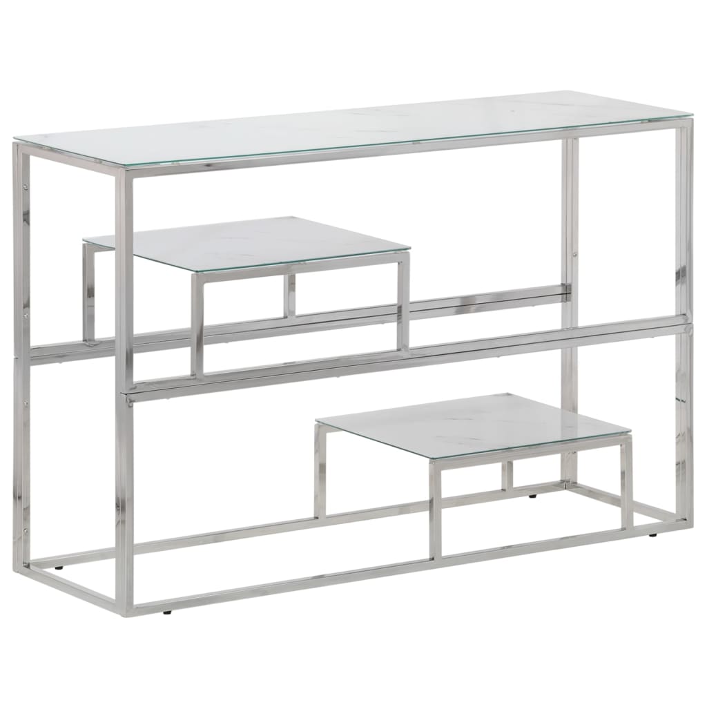 Table console argenté acier inoxydable et verre trempé - XIOS