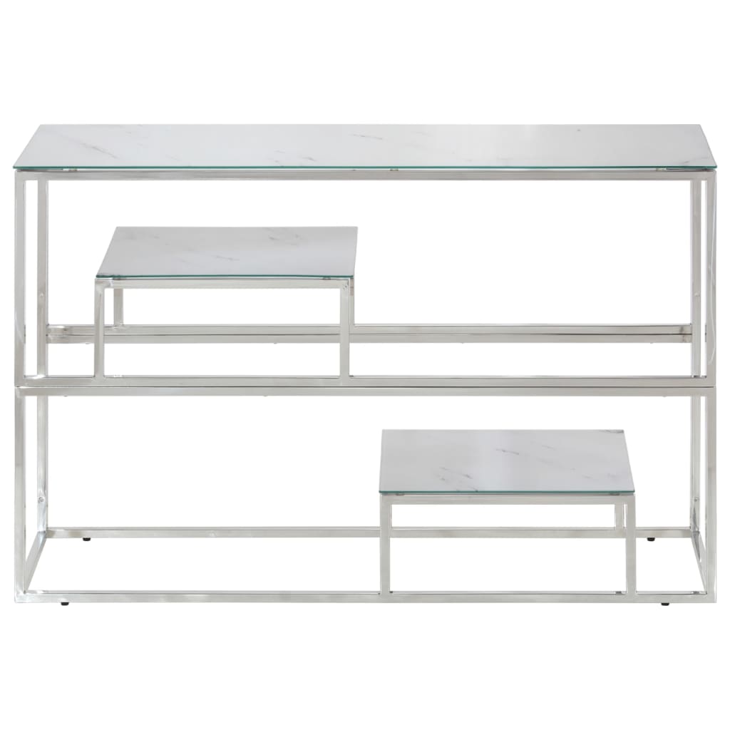 Table console argenté acier inoxydable et verre trempé - XIOS