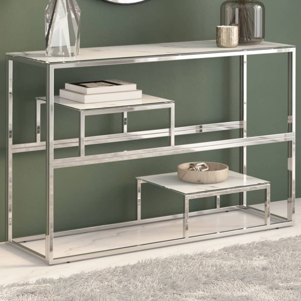 Table console argenté acier inoxydable et verre trempé - XIOS