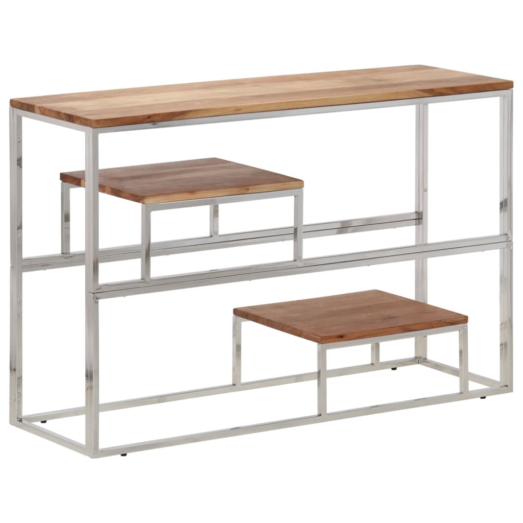 Table console argenté acier inoxydable et bois massif d'acacia - XIOS
