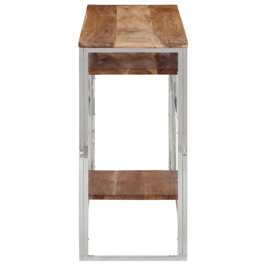 Table console argenté acier inoxydable et bois massif d'acacia - XIOS