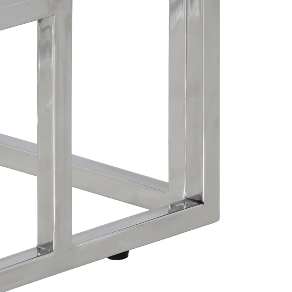 Table console argenté acier inoxydable et bois massif d'acacia - XIOS