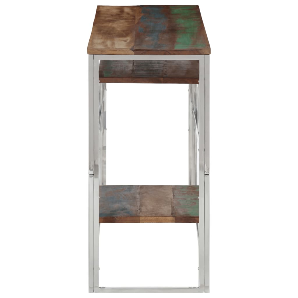 Table console argenté inox et bois de récupération massif - XIOS