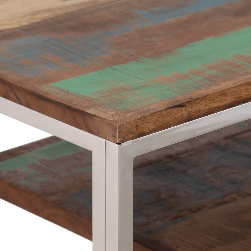 Table console argenté inox et bois de récupération massif - XIOS