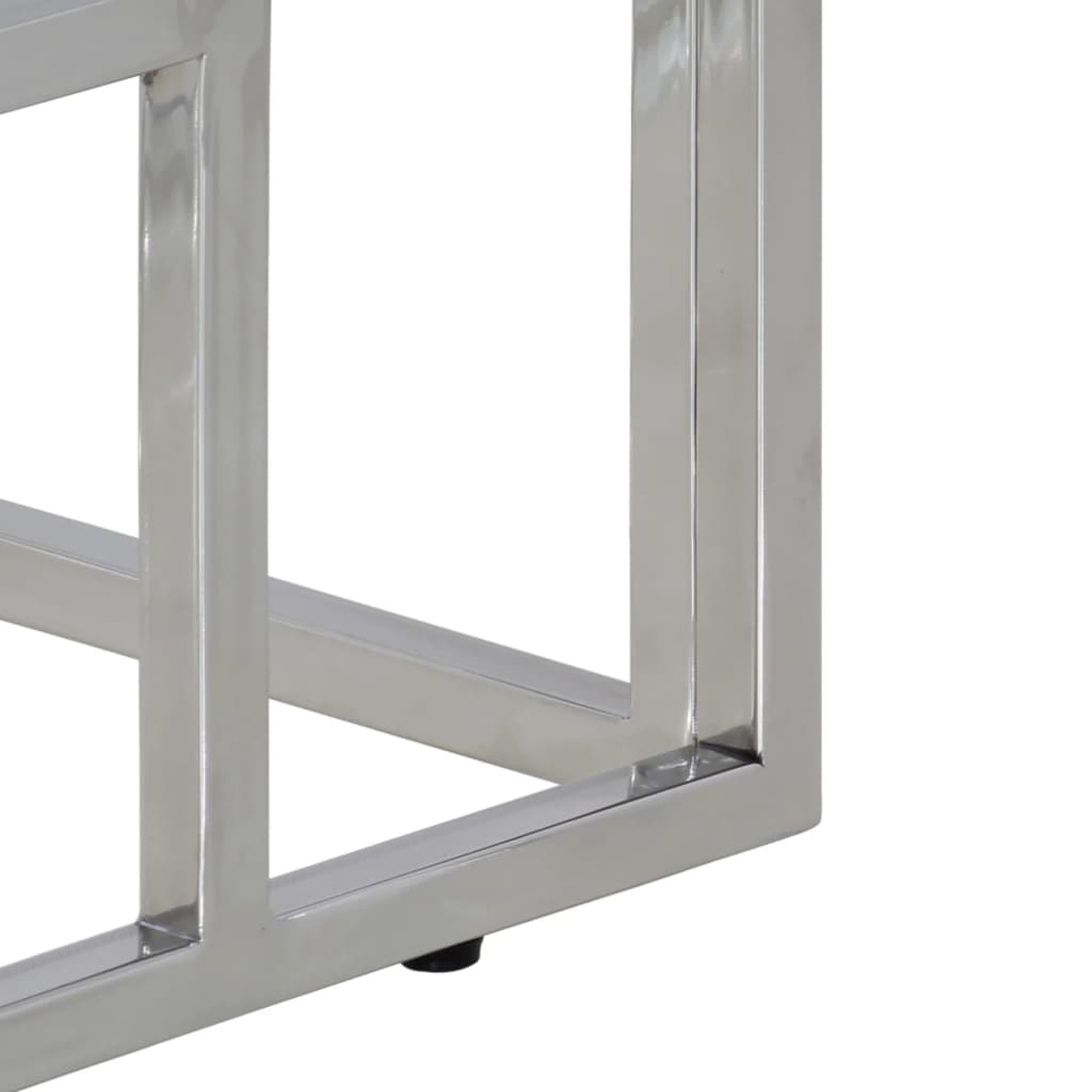 Table console argenté inox et bois de récupération massif - XIOS