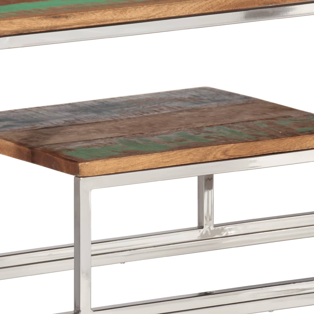 Table console argenté inox et bois de récupération massif - XIOS
