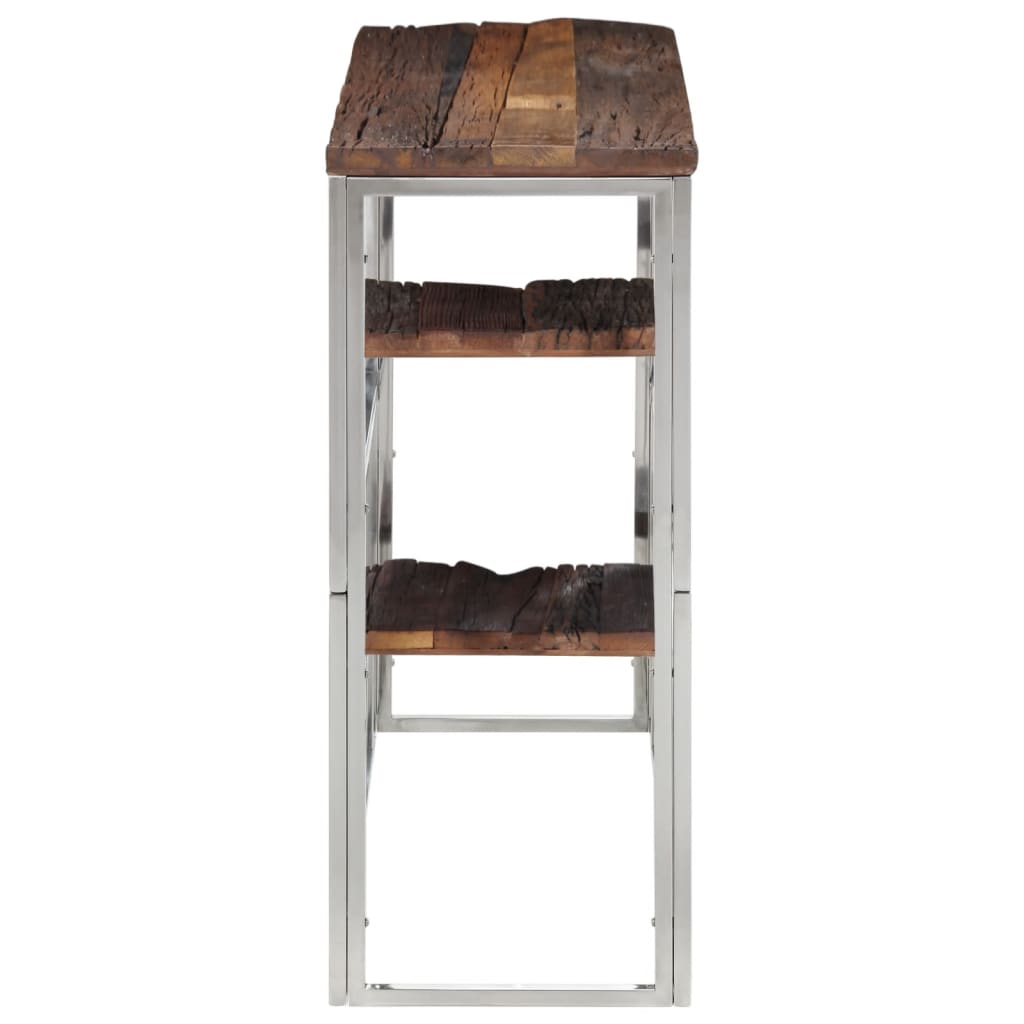 Table console argenté acier inoxydable et bois de mélèze massif - XIOS