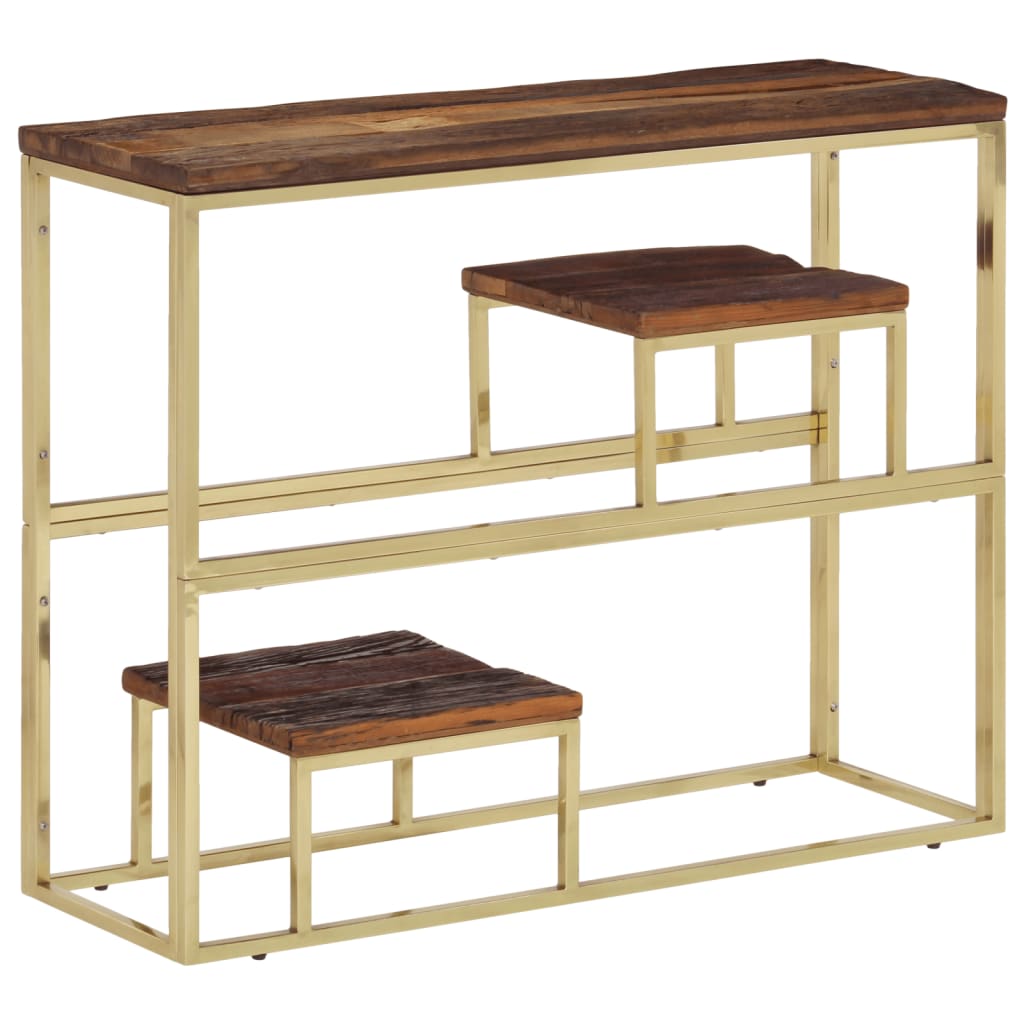 Table console doré acier inoxydable et bois de mélèze massif - XIOS