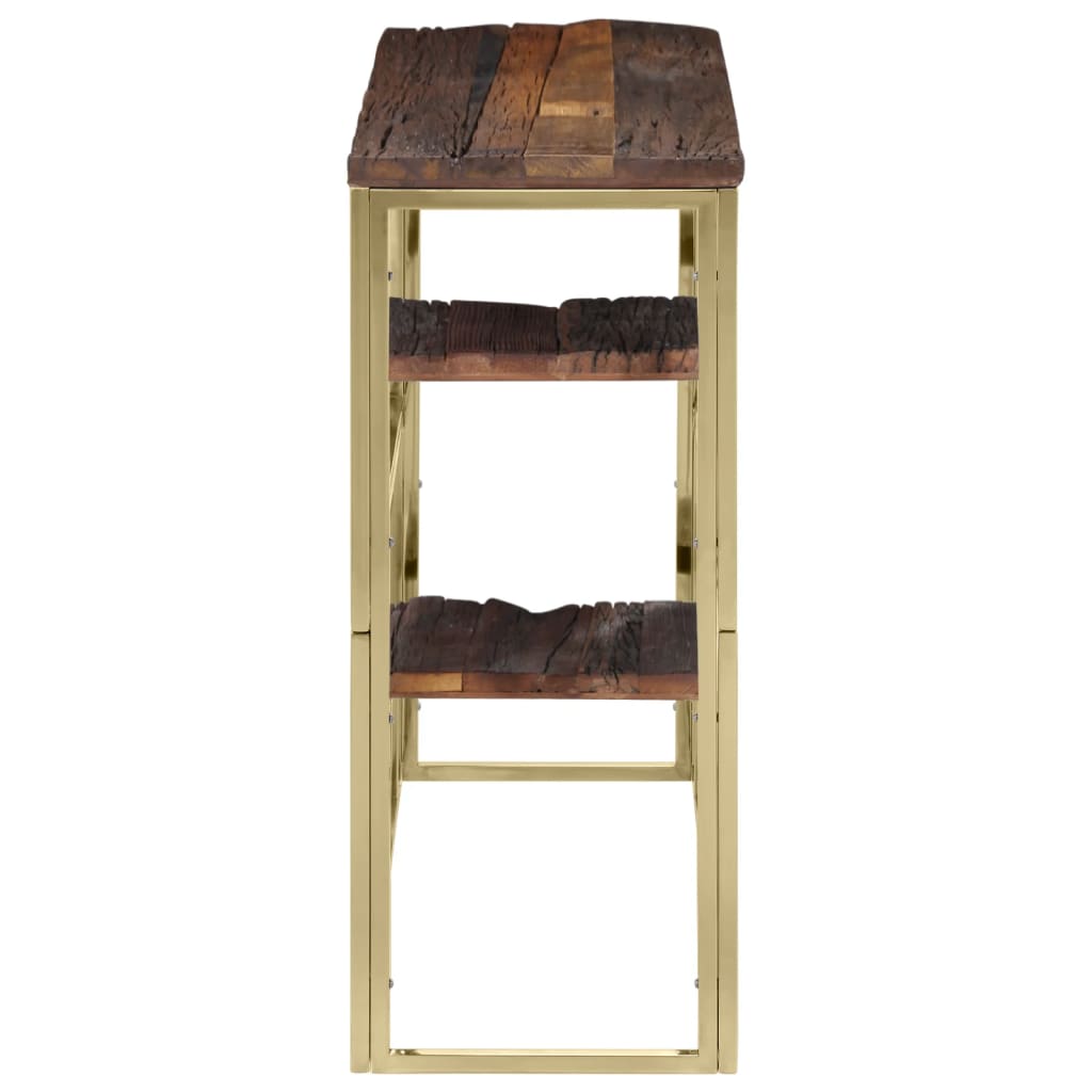 Table console doré acier inoxydable et bois de mélèze massif - XIOS