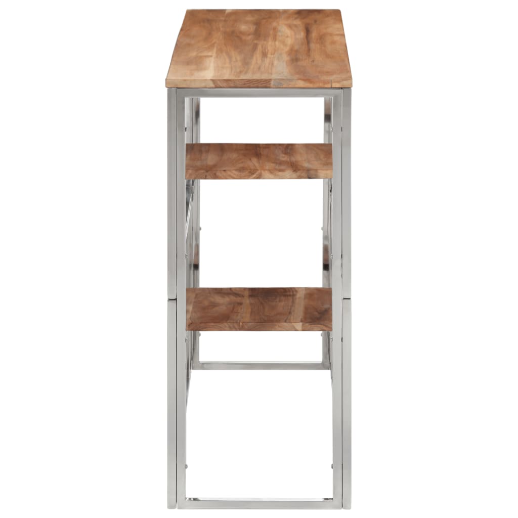 Table console argenté acier inoxydable et bois massif d'acacia - XIOS