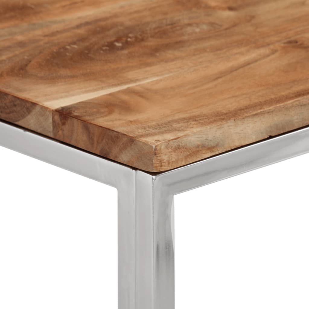 Table console argenté acier inoxydable et bois massif d'acacia - XIOS