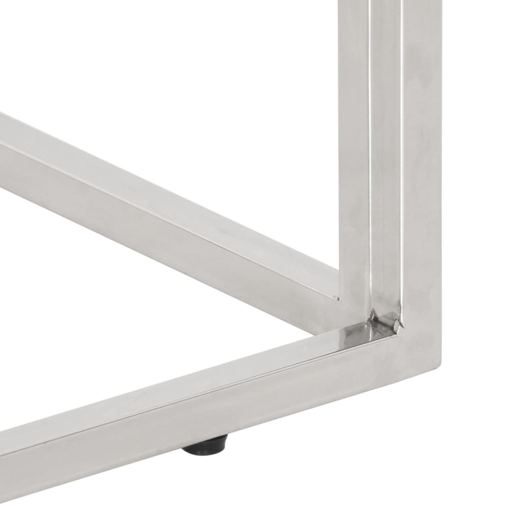 Table console argenté acier inoxydable et bois massif d'acacia - XIOS