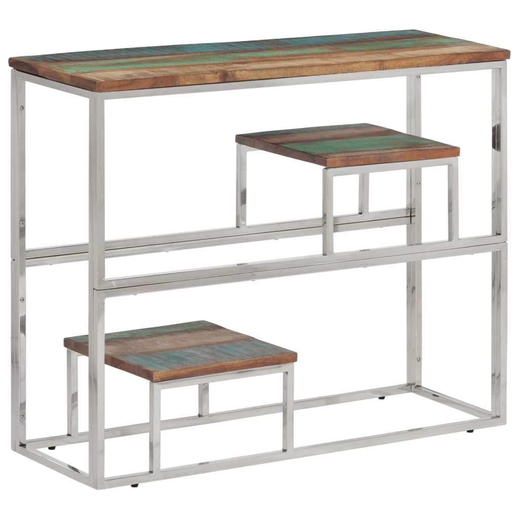 Table console argenté acier inoxydable/bois massif récupération - XIOS