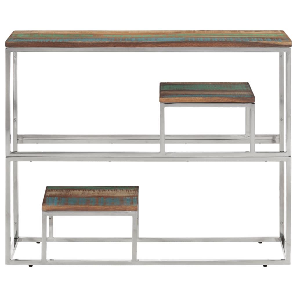 Table console argenté acier inoxydable/bois massif récupération - XIOS