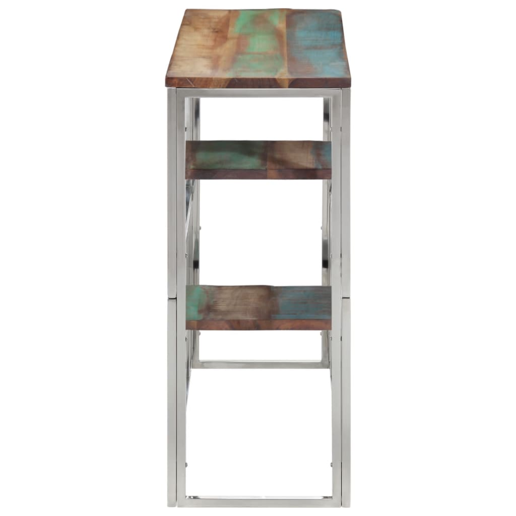 Table console argenté acier inoxydable/bois massif récupération - XIOS