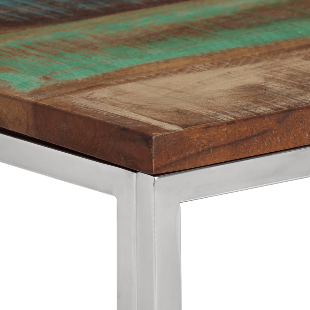 Table console argenté acier inoxydable/bois massif récupération - XIOS