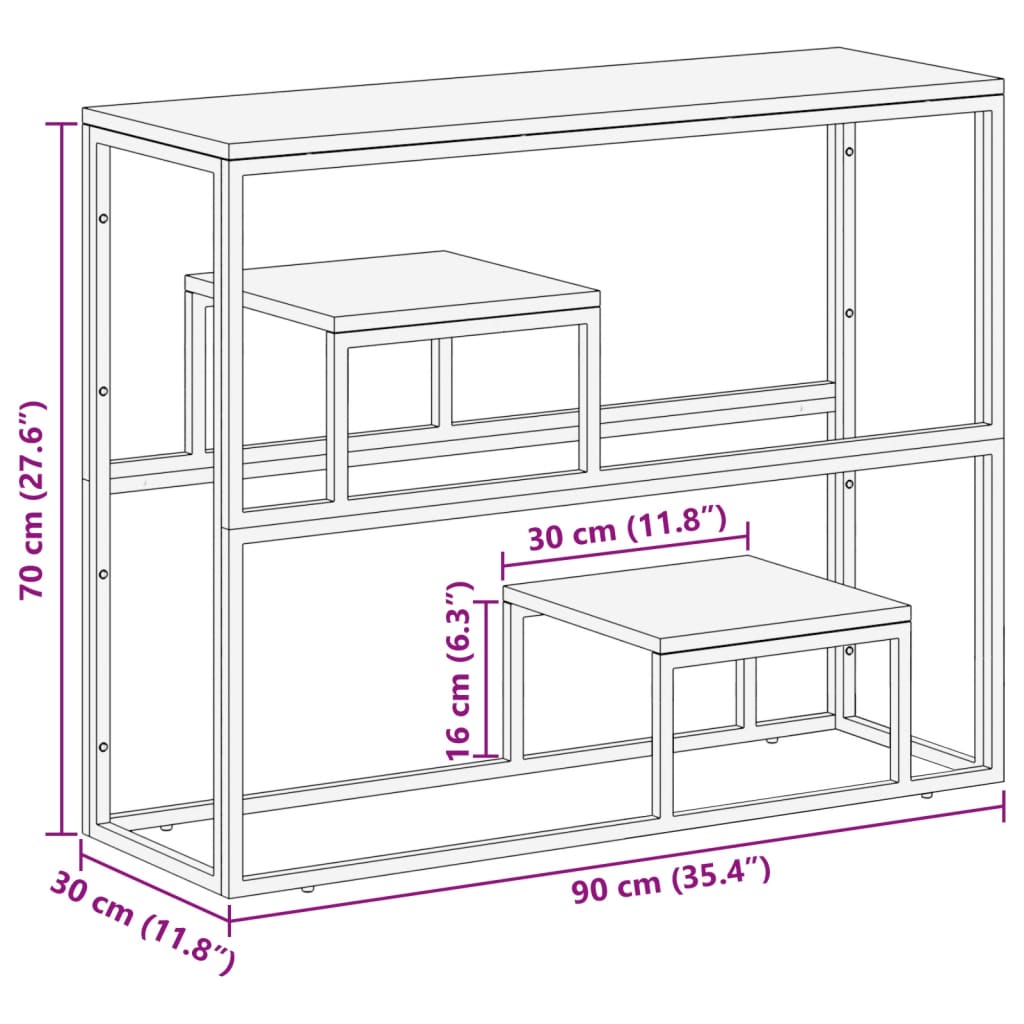 Table console argenté acier inoxydable/bois massif récupération - XIOS