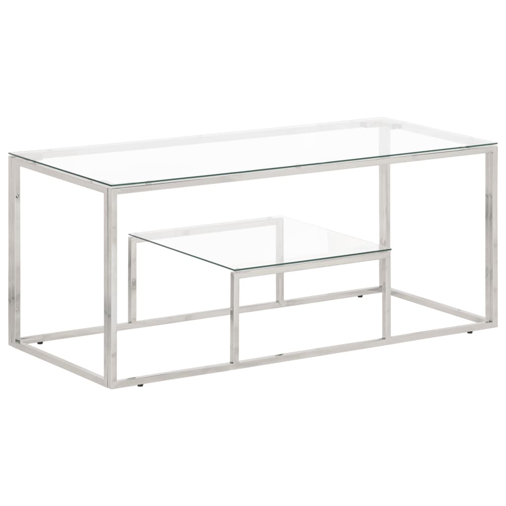 Table basse argenté acier inoxydable et verre trempé - XIOS