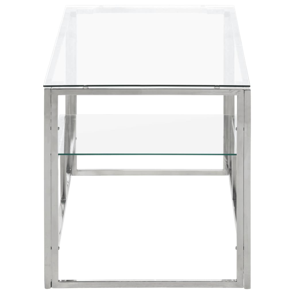 Table basse argenté acier inoxydable et verre trempé - XIOS