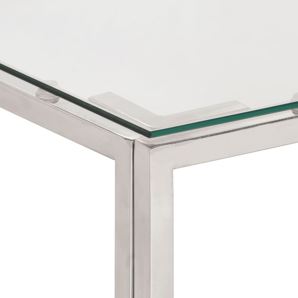 Table basse argenté acier inoxydable et verre trempé - XIOS