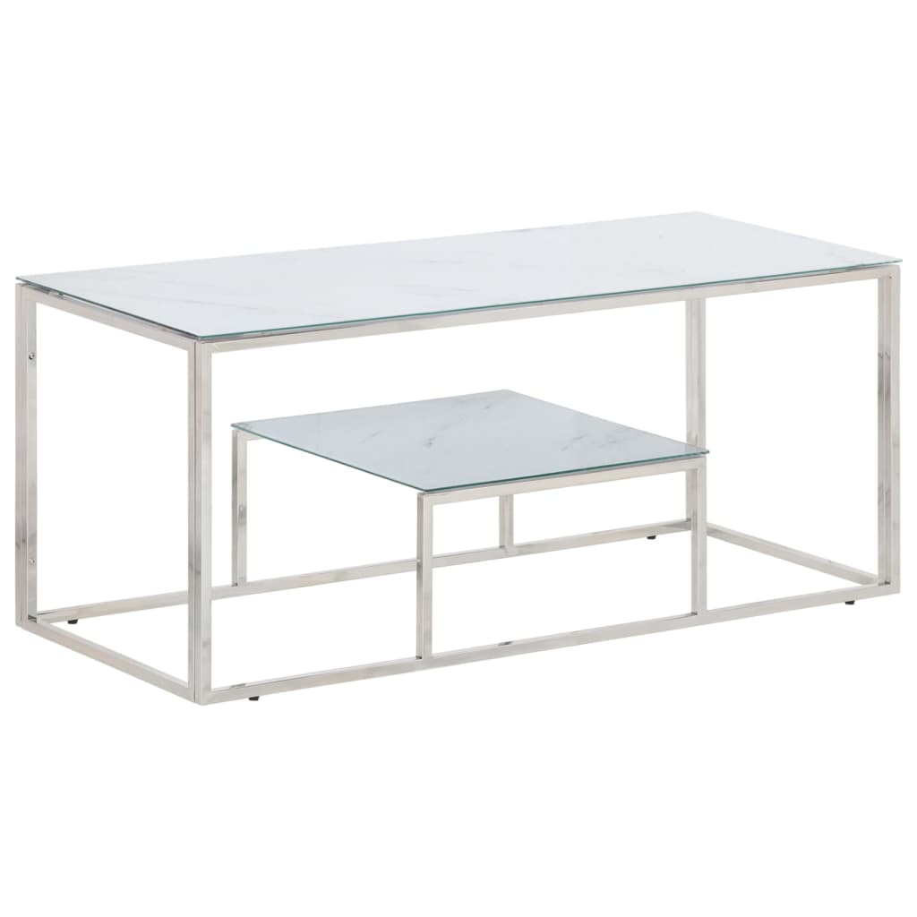 Table basse argenté acier inoxydable et verre trempé - XIOS