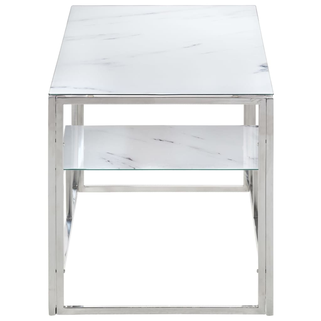 Table basse argenté acier inoxydable et verre trempé - XIOS