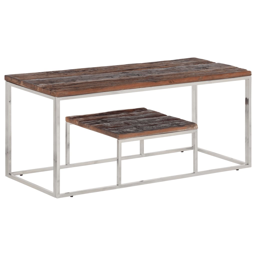 Table basse argenté acier inoxydable et bois de mélèze massif - XIOS