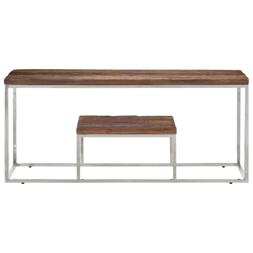 Table basse argenté acier inoxydable et bois de mélèze massif - XIOS