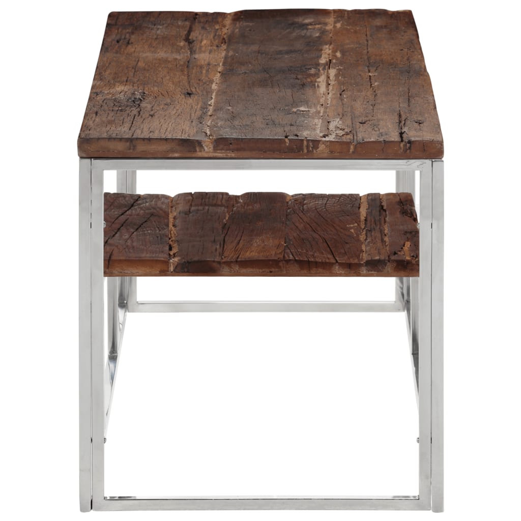 Table basse argenté acier inoxydable et bois de mélèze massif - XIOS