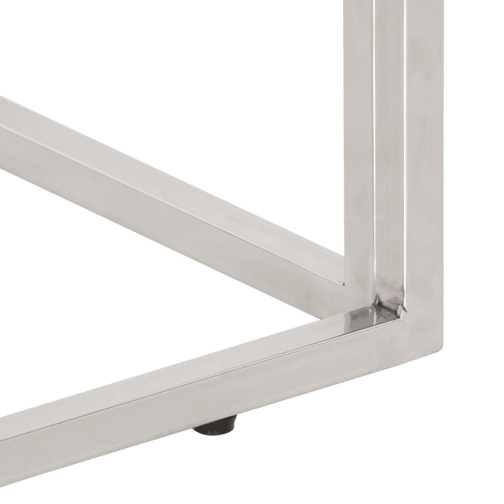 Table basse argenté acier inoxydable et bois de mélèze massif - XIOS