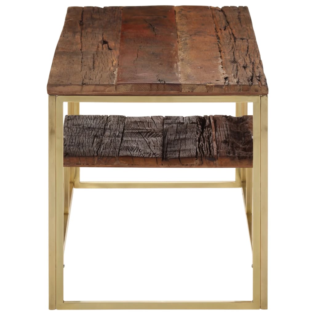 Table basse doré acier inoxydable et bois de mélèze massif - XIOS