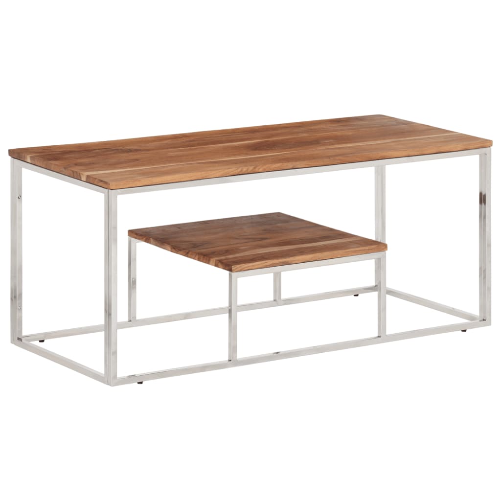 Table basse argenté acier inoxydable et bois massif d'acacia - XIOS
