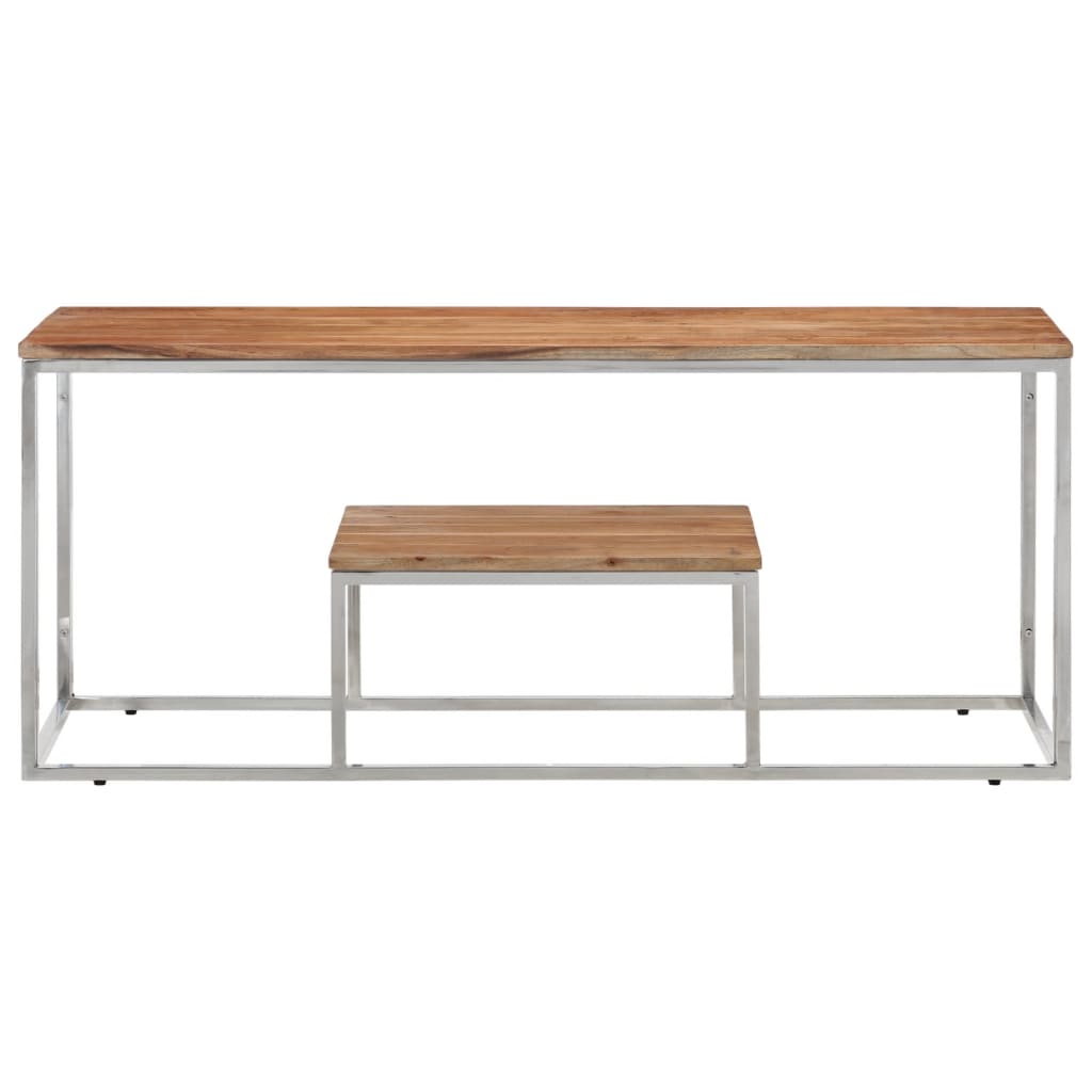 Table basse argenté acier inoxydable et bois massif d'acacia - XIOS
