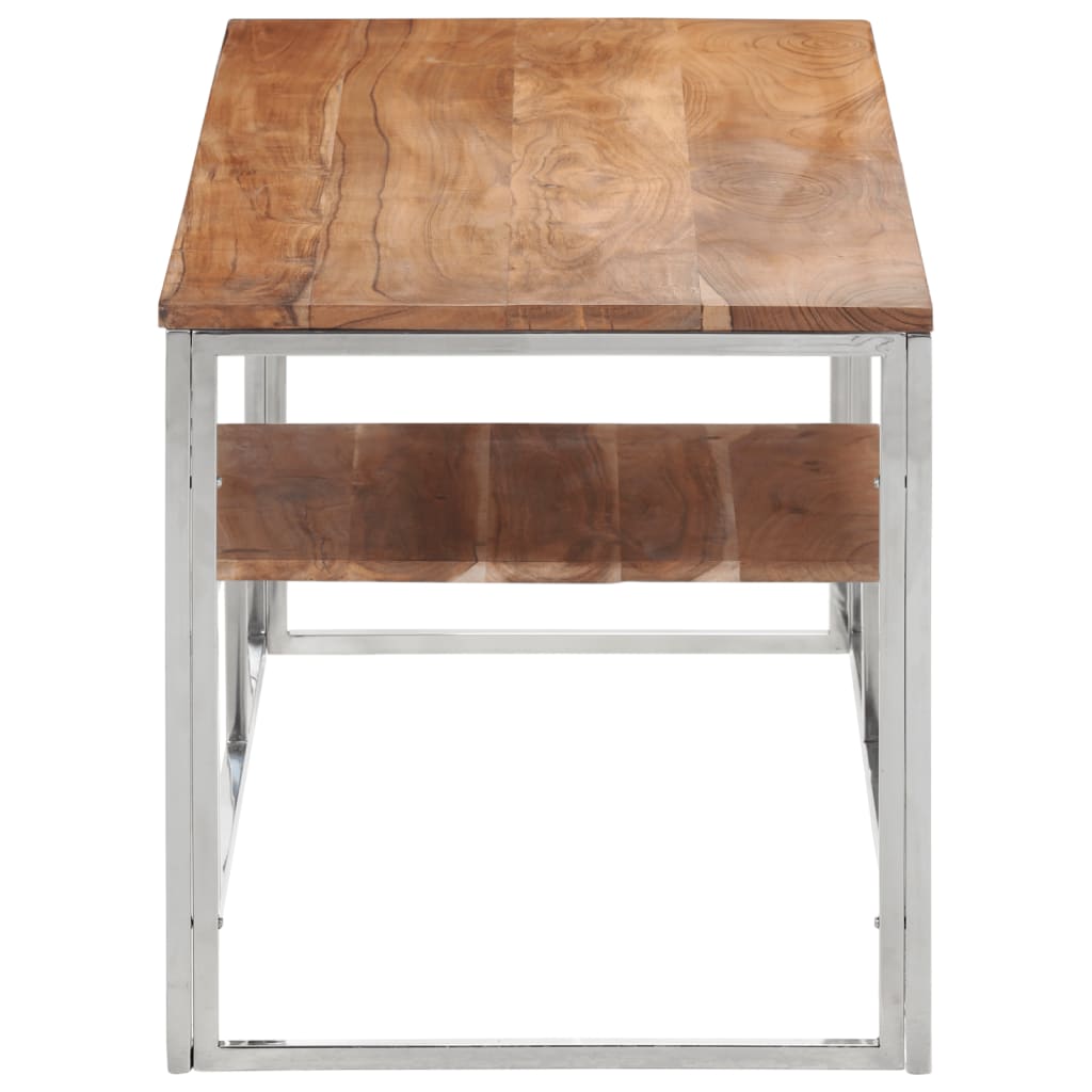 Table basse argenté acier inoxydable et bois massif d'acacia - XIOS