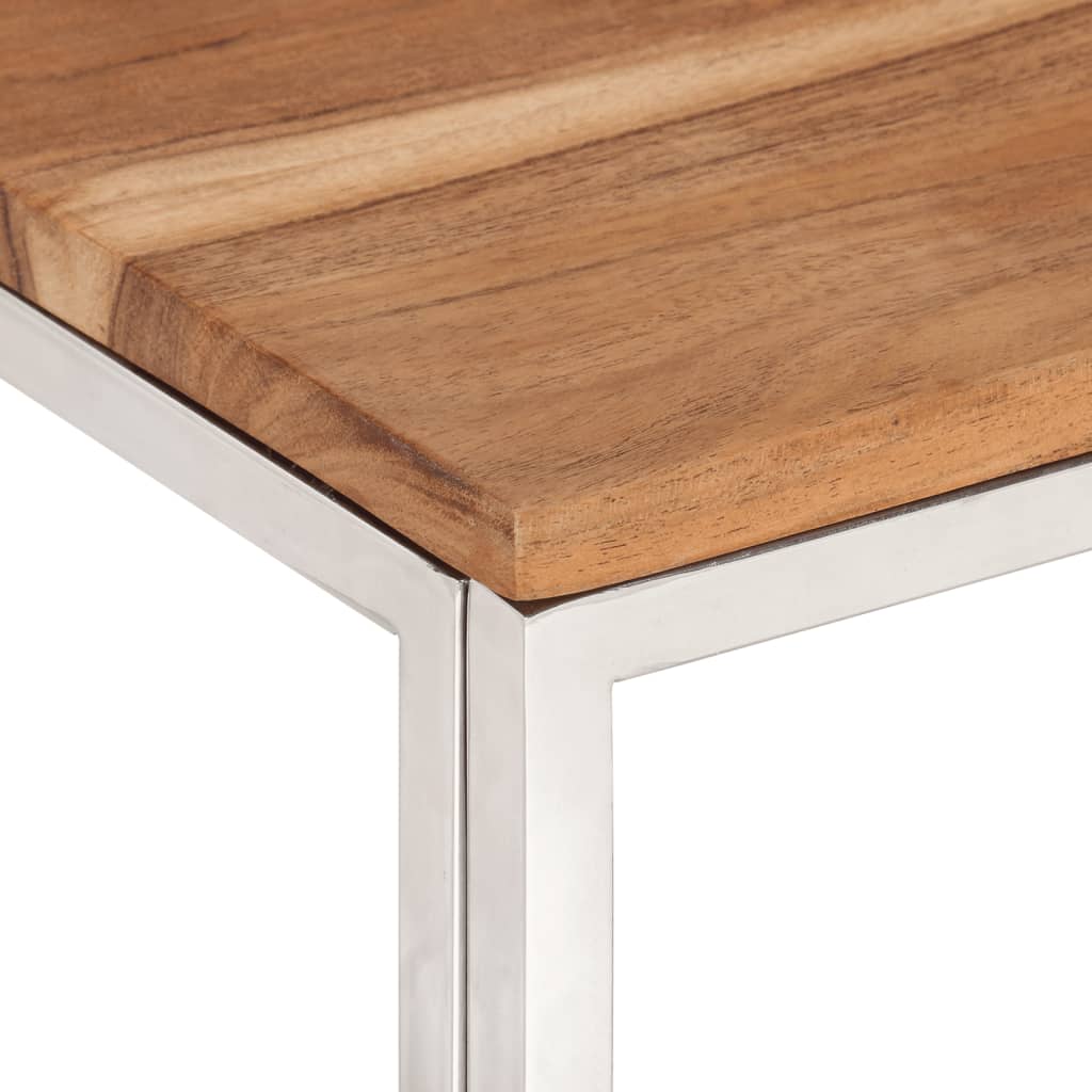 Table basse argenté acier inoxydable et bois massif d'acacia - XIOS