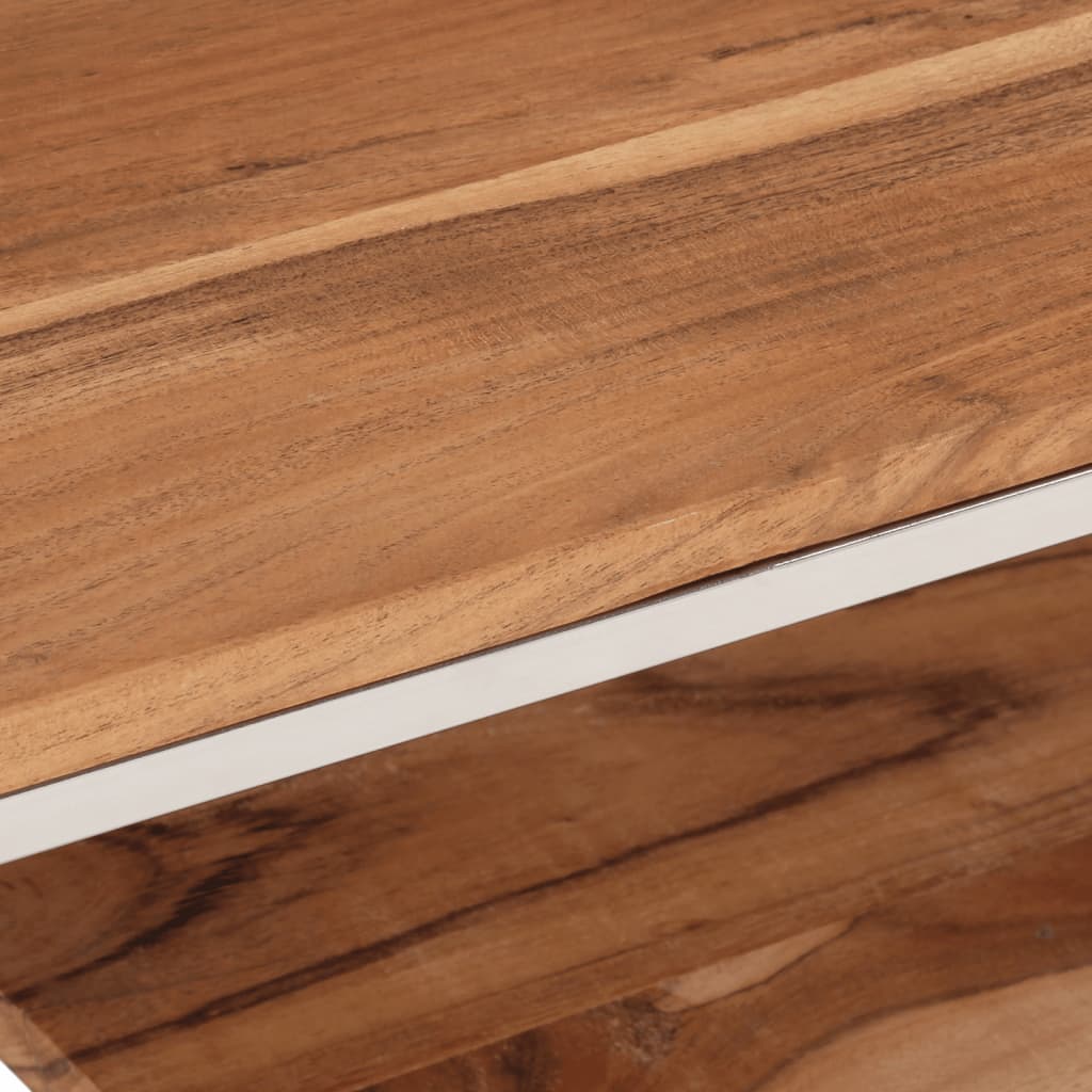 Table basse argenté acier inoxydable et bois massif d'acacia - XIOS