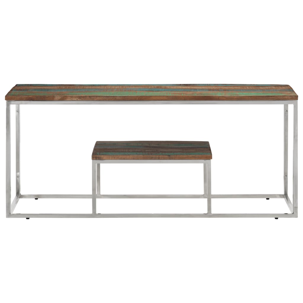 Table basse argenté acier inoxydable/bois massif récupération - XIOS