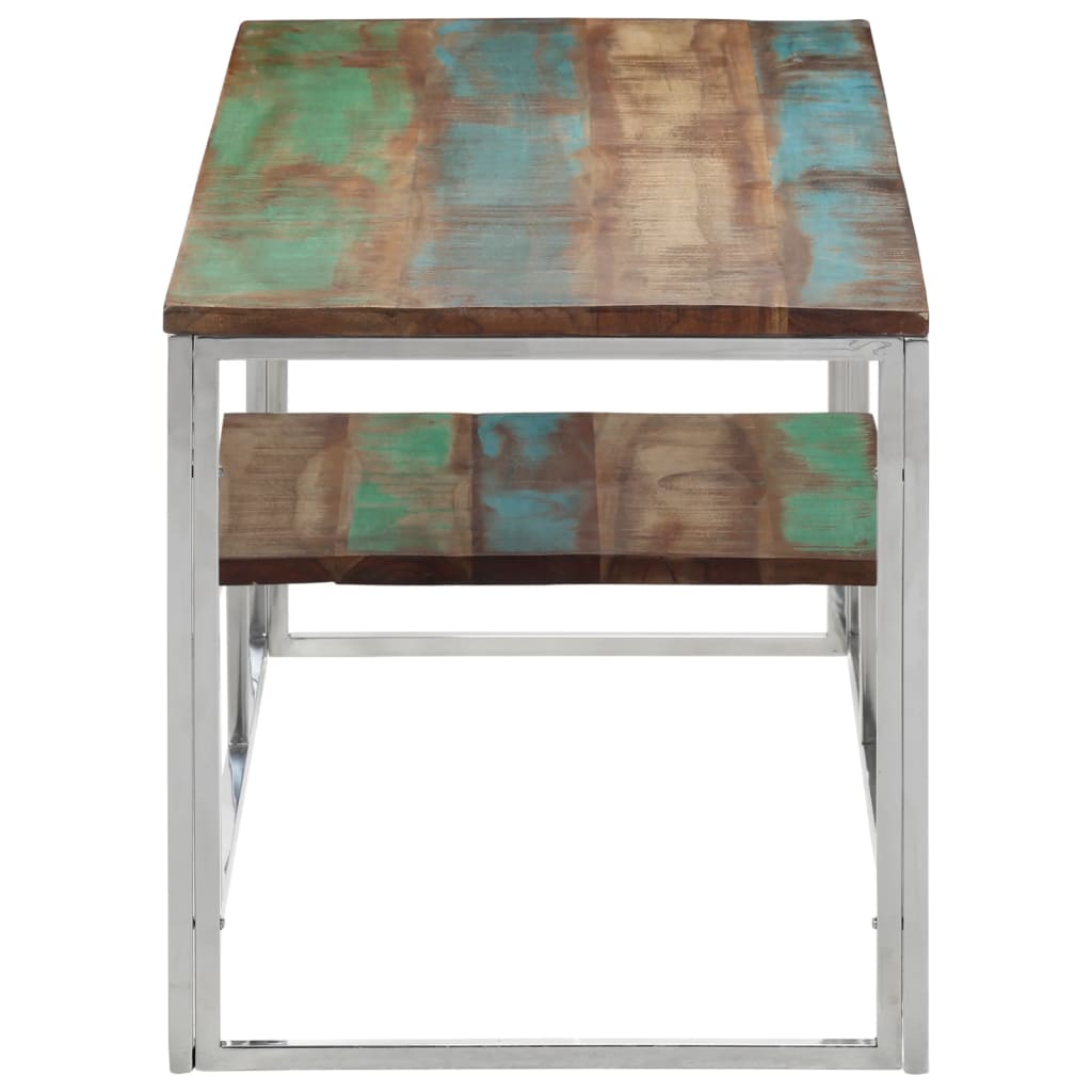 Table basse argenté acier inoxydable/bois massif récupération - XIOS