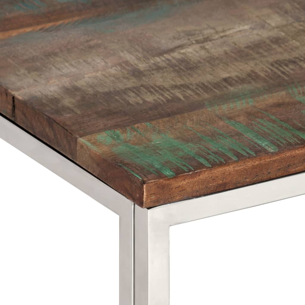 Table basse argenté acier inoxydable/bois massif récupération - XIOS
