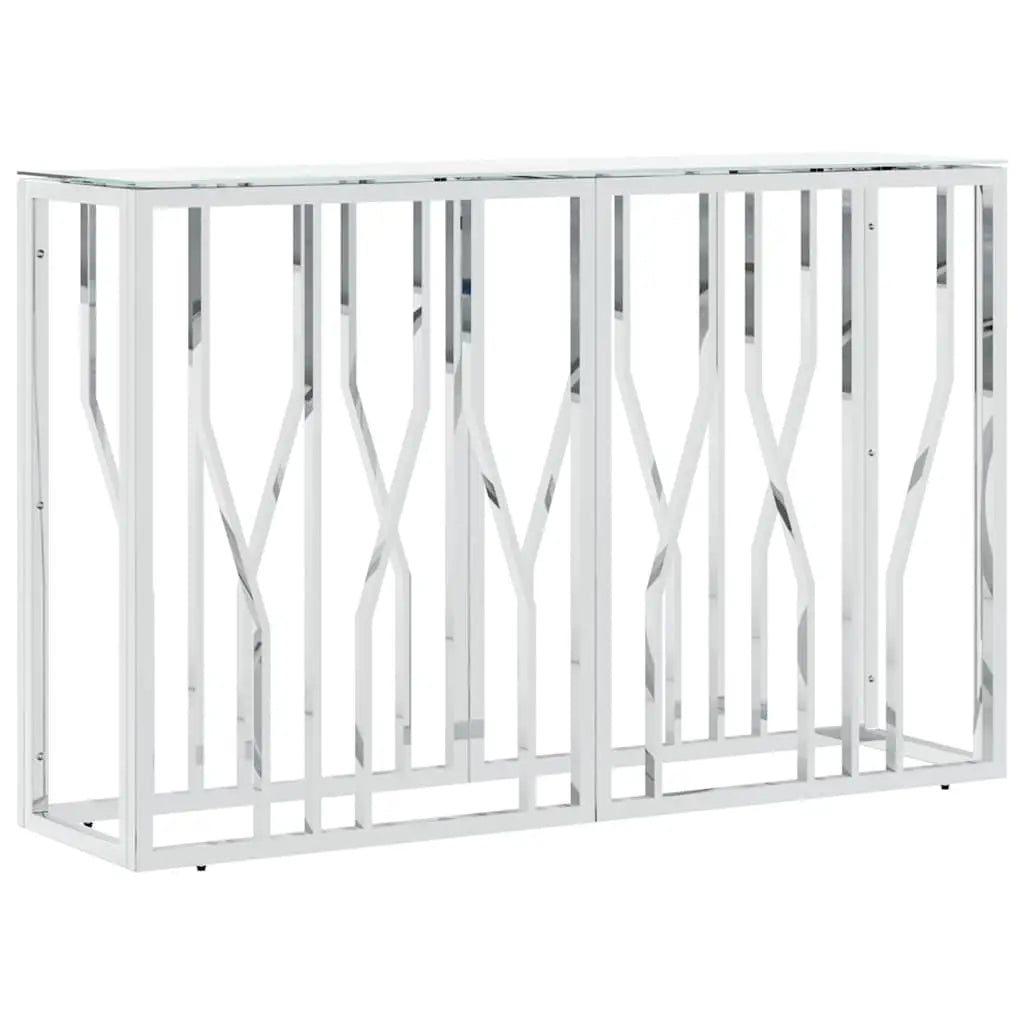 Table console argenté 110x30x70 cm acier inoxydable et verre - XIOS