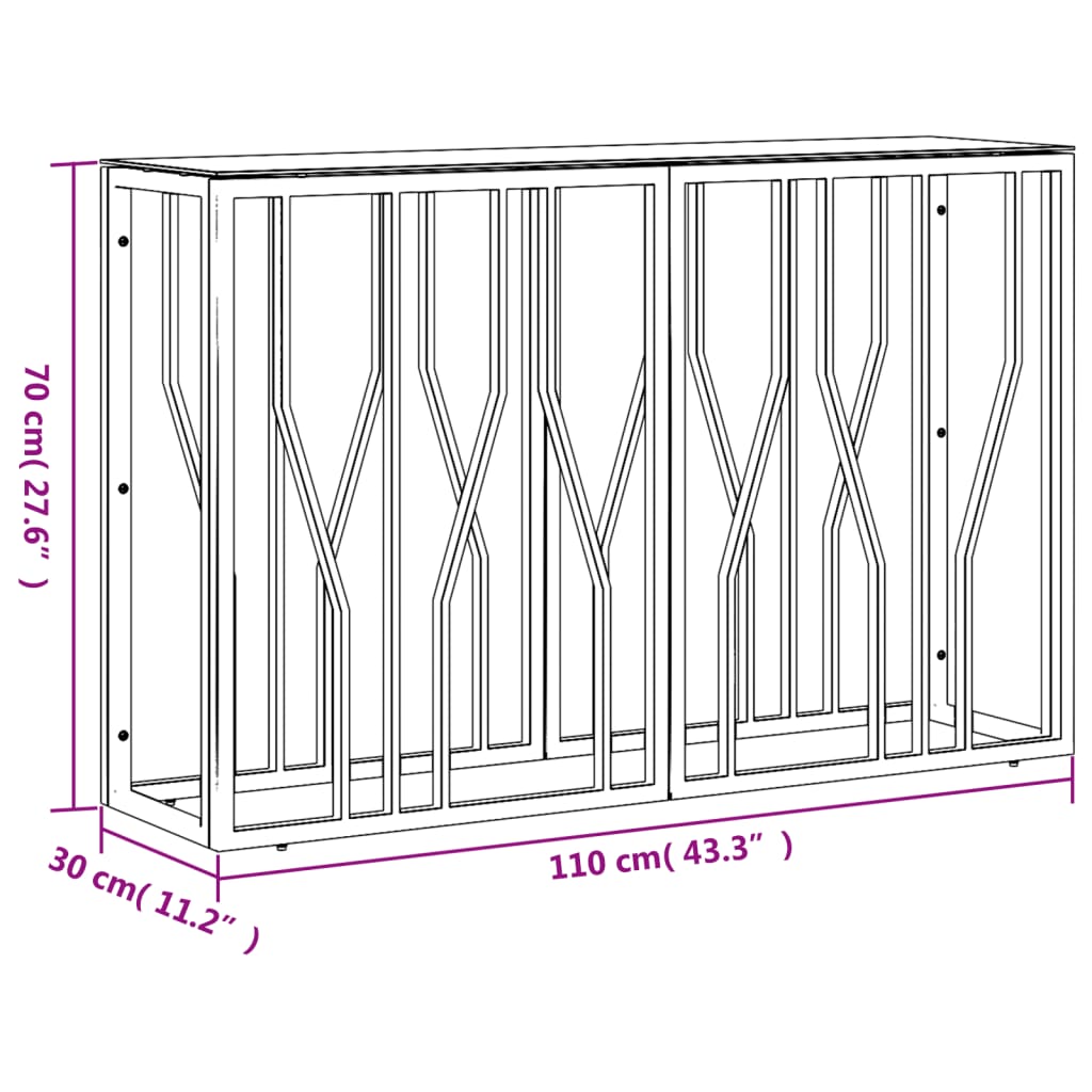 Table console argenté 110x30x70 cm acier inoxydable et verre - XIOS